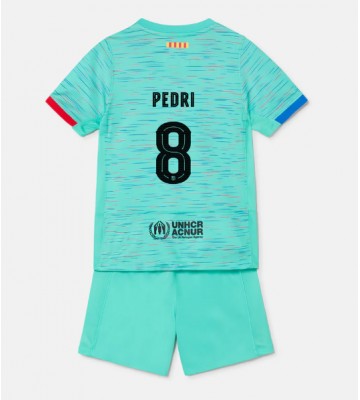 Lacne Dětský Futbalové dres Barcelona Pedri Gonzalez #8 2023-24 Krátky Rukáv - Tretina (+ trenírky)